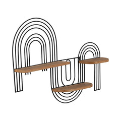 Loopy black metal wall shelf with wood ledges - Sagebrook Home - Whats New Furniture Portland OR