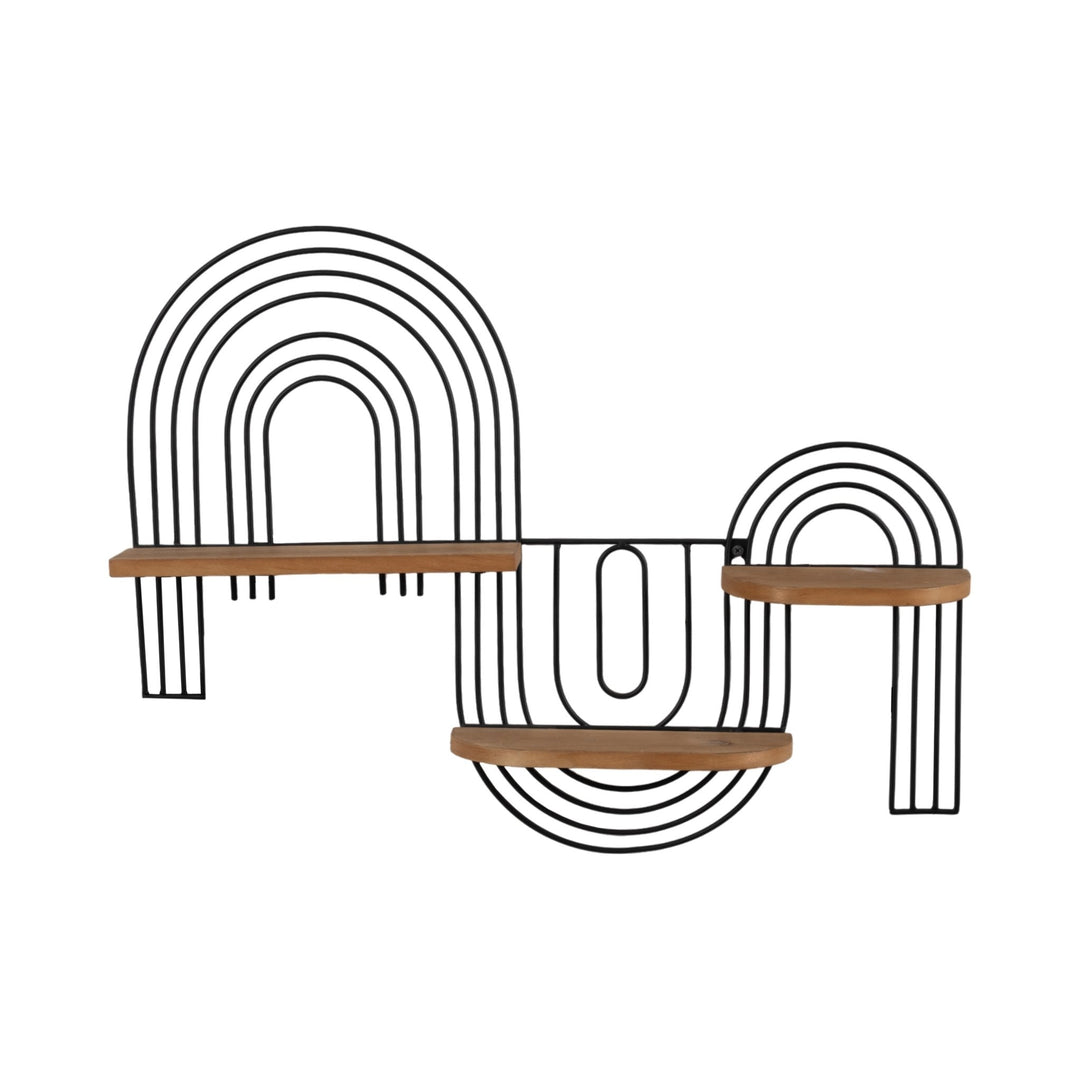 Loopy black metal wall shelf with wood ledges - Sagebrook Home - Whats New Furniture Portland OR