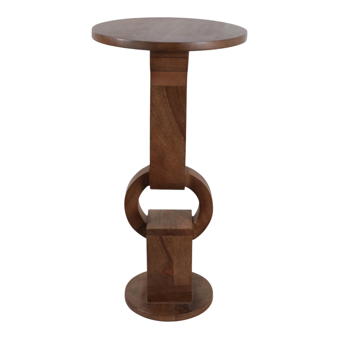 Mango Wood Ring Pedestal Drink Table 24", Honey front view - side table by Sagebrook Home - Whats New Furniture Portland OR