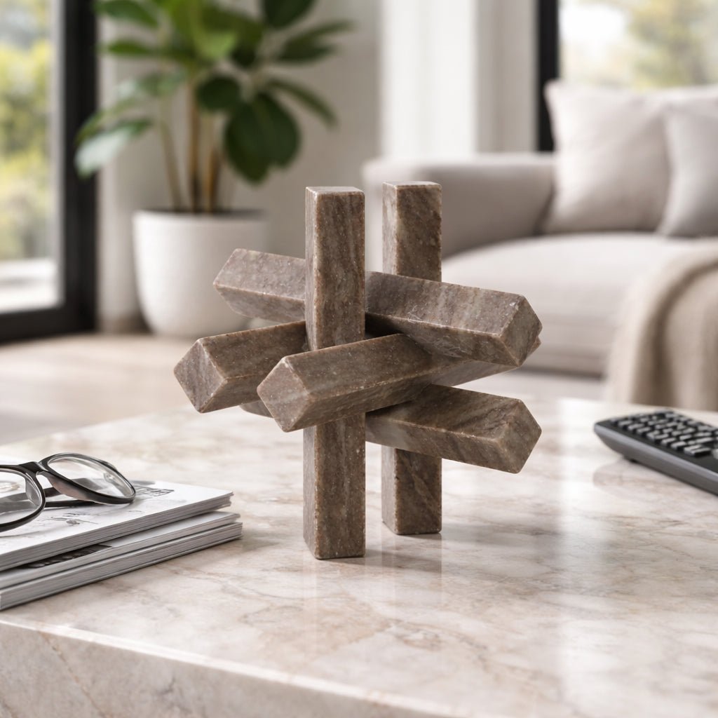 Marble Geometric Orb styled room view - sculpture by Sagebrook Home - Whats New Furniture Portland OR