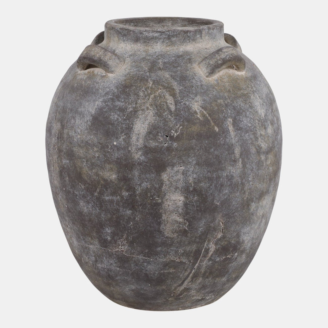 Multi Handle Vase, weathered brown terracotta urn with loop handles - Whats New Furniture Portland OR
