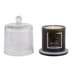 Noir Oud &amp; Spice Cloche Candle, 6 oz with the glass cloche lifted off - scented candle by Elevarre by Sagebrook Home - Whats New Furniture Portland OR
