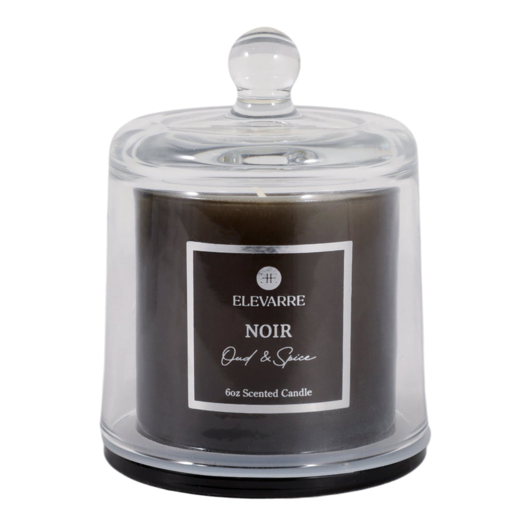 Noir Oud &amp; Spice Cloche Candle, 6 oz front view - scented candle by Elevarre by Sagebrook Home - Whats New Furniture Portland OR