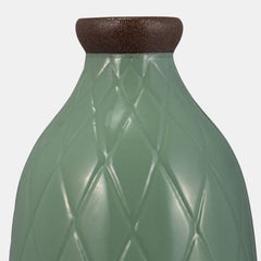 Plaid Textured Vase, dark sage ceramic bottle with embossed diamond lattice detail view 3 - Whats New Furniture Portland OR