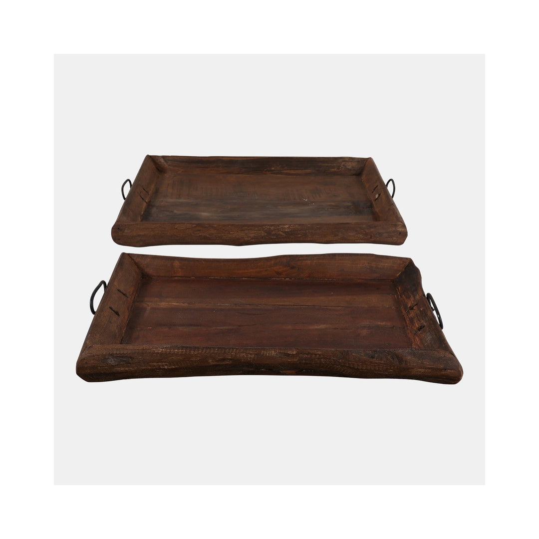 Reclaimed Wood Trays with Metal Handles front view - Whats New Furniture Portland OR