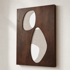 Reidpark wood and fabric mixed-media wall art angled detail showing layered texture