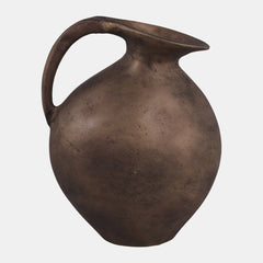 Rustic Metal Jug Vase in antiqued bronze with arched handle and angled spout detail view 1 - Whats New Furniture Portland OR