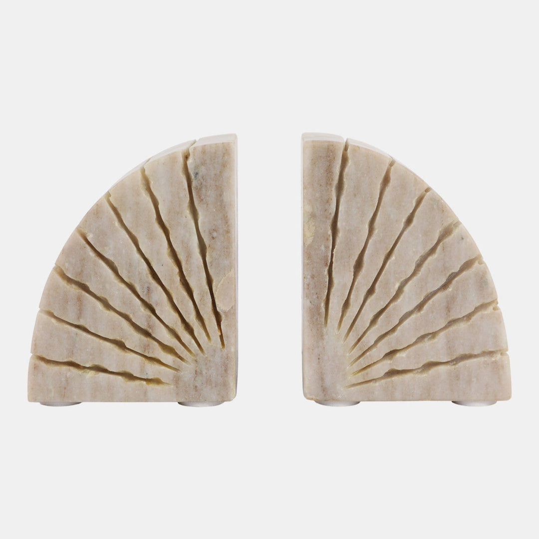Semi Circle Onyx Marble Bookends with carved sunburst fan, pair - Whats New Furniture Portland OR