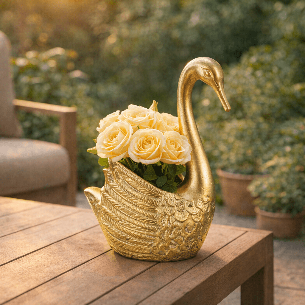 Swan Planter styled view - planter by Sagebrook Home - Whats New Furniture Portland OR