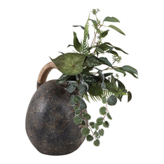 Terracotta Rustic Jug with Woven Handle planted view - vase by Sagebrook Home - Whats New Furniture Portland OR