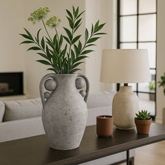 Terracotta Vase with Orbs Under Handles styled room view - floor vase by Sagebrook Home - Whats New Furniture Portland OR