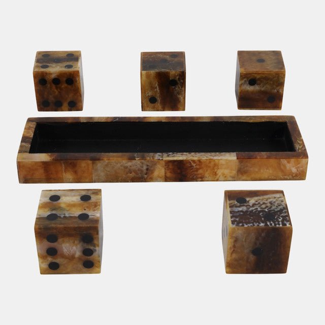 Tortoise Resin Dice Set detail view 3 - Whats New Furniture Portland OR