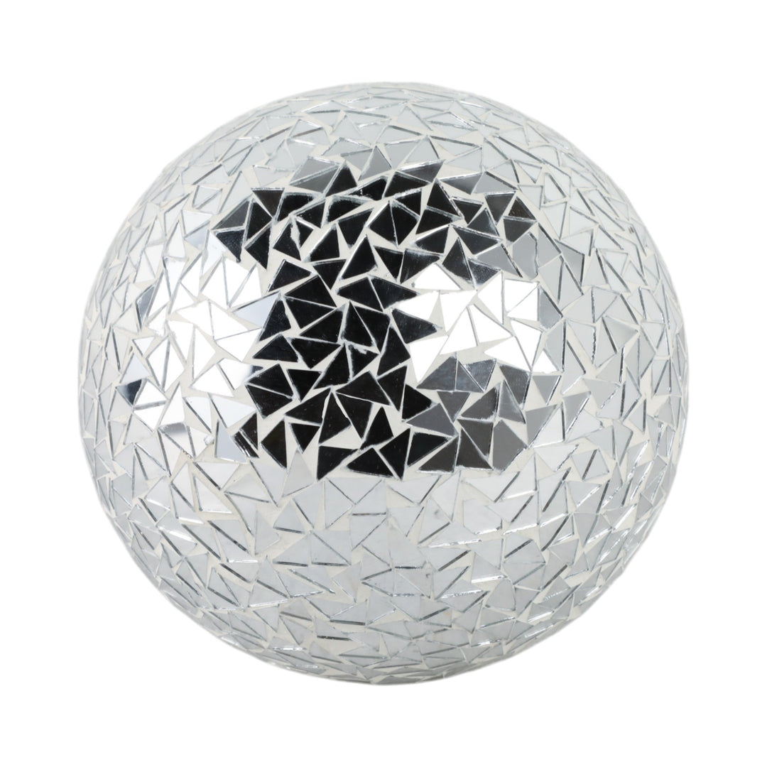 Silver triangular mirror mosaic decorative orb 7 inch - Sagebrook Home - Whats New Furniture Portland OR