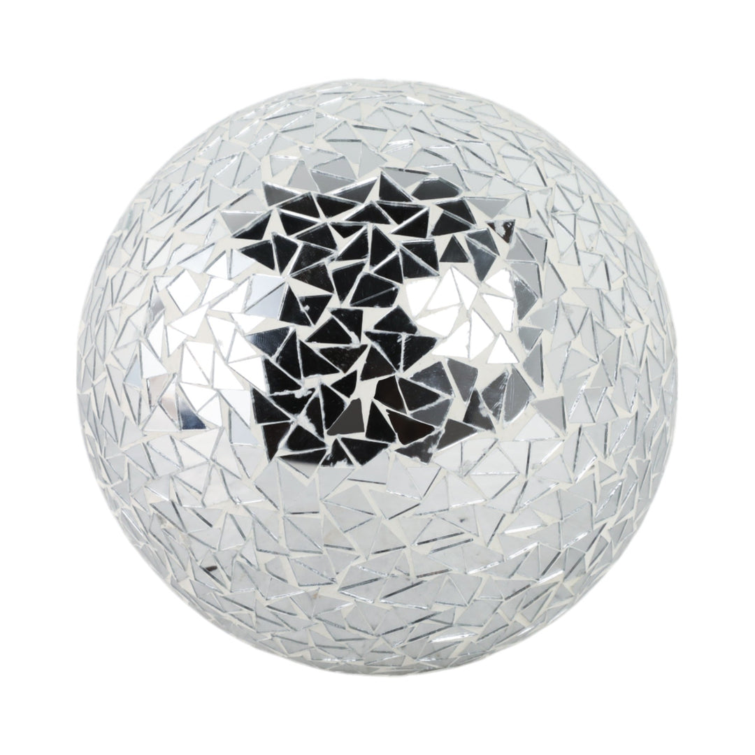Silver triangular mirror mosaic decorative orb 7 inch - Sagebrook Home - Whats New Furniture Portland OR