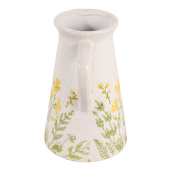 Wildflower Crackle-Glaze Pitcher Vase 10", Ivory handle side view - vase by Sagebrook Home - Whats New Furniture Portland OR