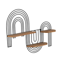 Loopy black metal wall shelf with wood ledges - Sagebrook Home - Whats New Furniture Portland OR