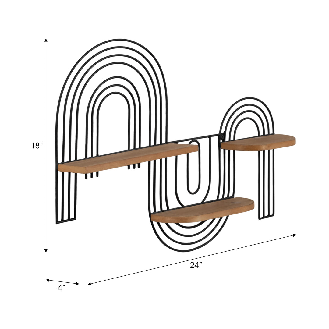 Loopy black metal wall shelf with wood ledges - Sagebrook Home - Whats New Furniture Portland OR