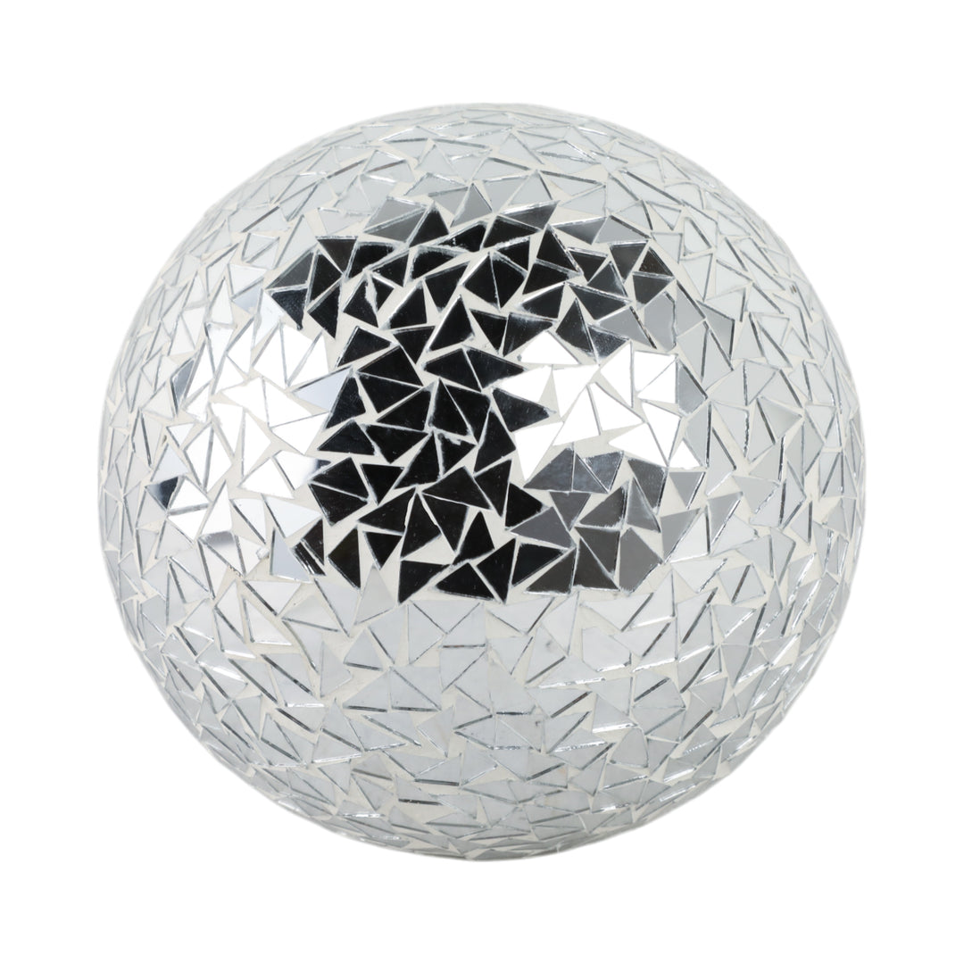 Silver triangular mirror mosaic decorative orb 7 inch - Sagebrook Home - Whats New Furniture Portland OR