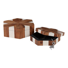 Wood inlay hexagon storage boxes set of 2 natural white - Sagebrook Home - Whats New Furniture Portland OR