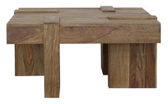 Samira Square Solid Wood Coffee Table in Natural Sheesham alternate front view - square coffee table by Coaster - Whats New Furniture Portland OR
