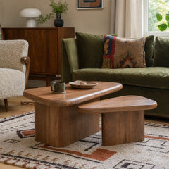 Sansa Coffee Table Set of 2 - Brown Mango Wood styled in a Portland living room - Whats New Furniture
