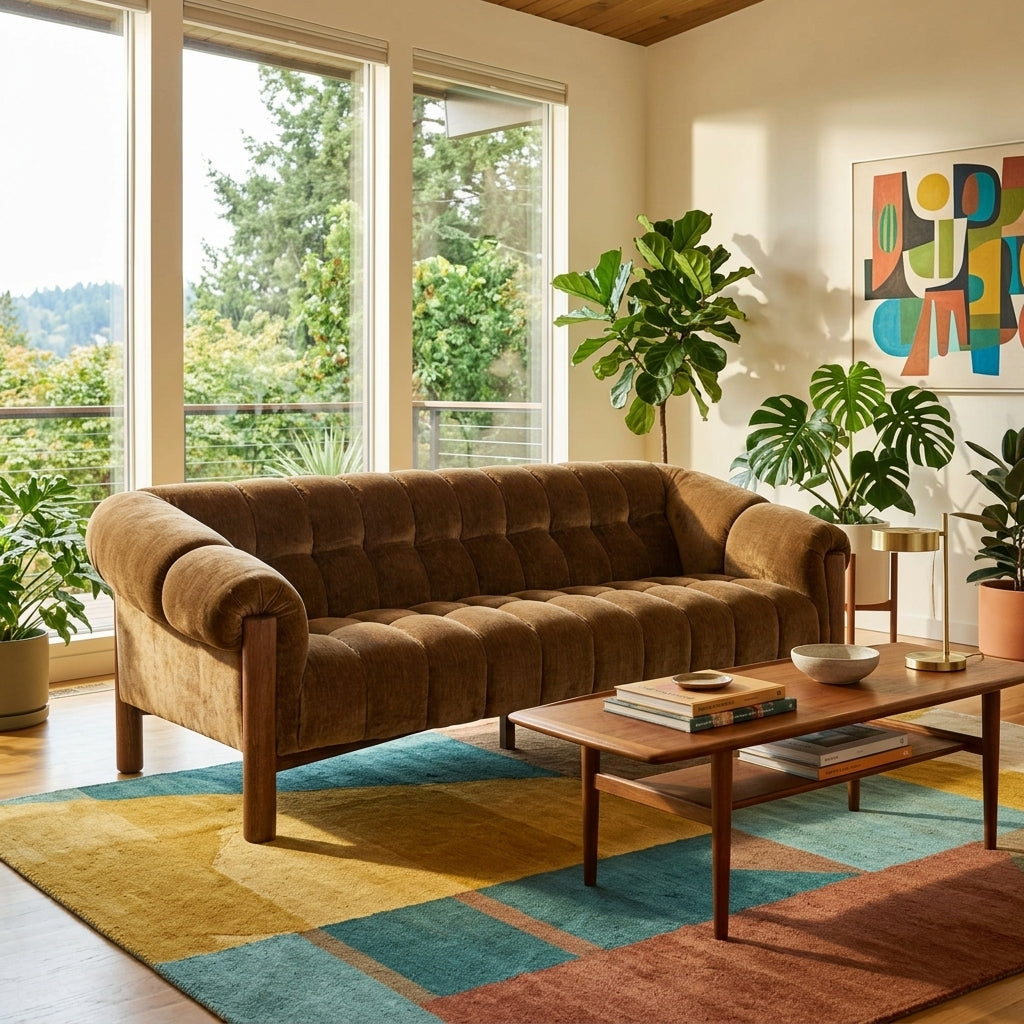 Sansa Sofa in Bronze lifestyle setting - sofa by Classic Home - Whats New Furniture Portland OR