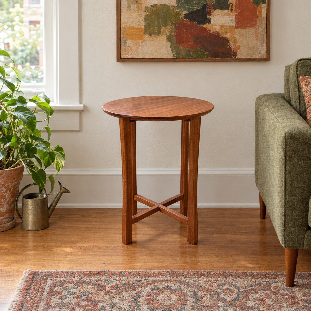Sapele handcrafted accent table with a square solid-wood top. - detail view 1