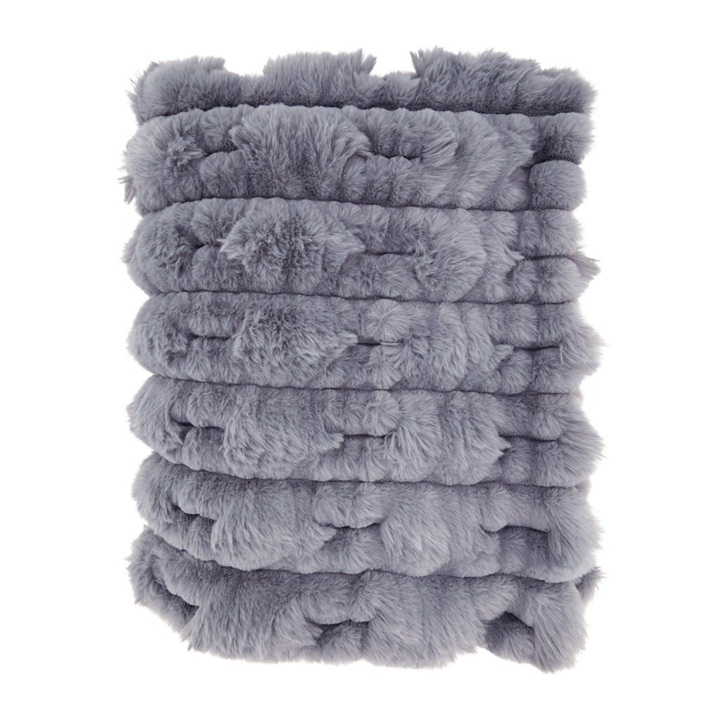 Grey Faux Rabbit Fur Throw - Whats New Furniture - Portland, Oregon