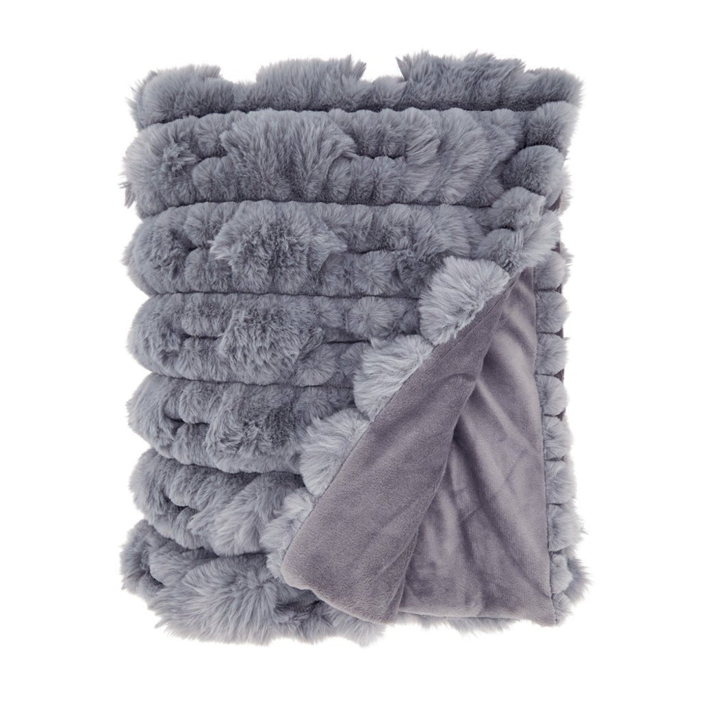 Grey Faux Rabbit Fur Throw - Whats New Furniture - Portland, Oregon