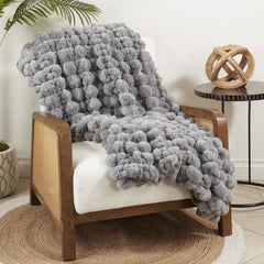 Grey Faux Rabbit Fur Throw - Whats New Furniture - Portland, Oregon
