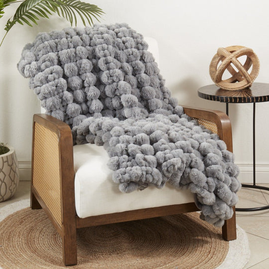 Grey Faux Rabbit Fur Throw - Whats New Furniture - Portland, Oregon