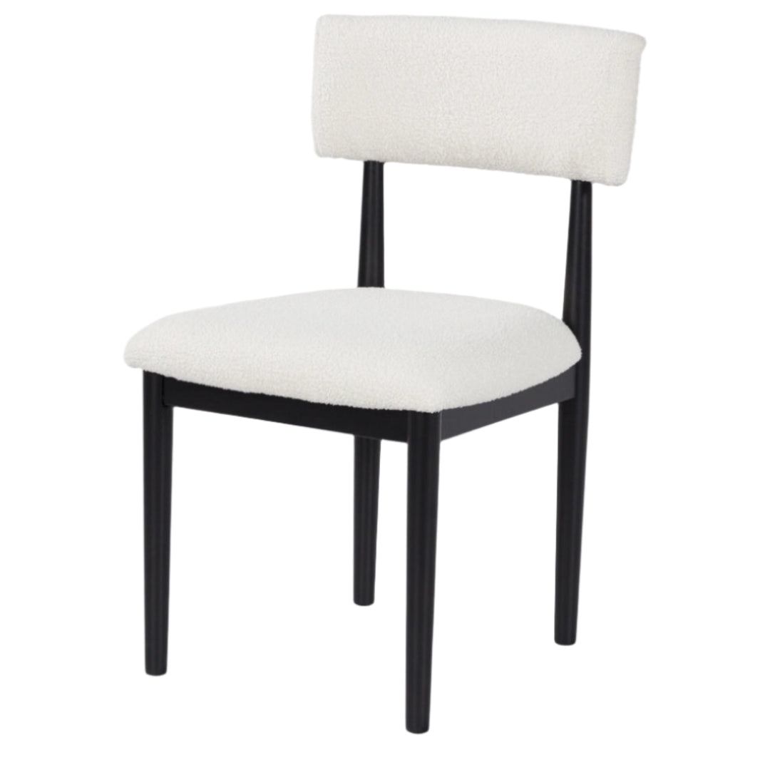Sawdyn Dining Chair in White/Black fabric colorway side angle - upholstered dining chair by Ashley - Whats New Furniture Portland OR