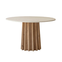 Sculpture Dining Table in White Concrete Wash alternate view - round oak and concrete dining table by LH Imports - Whats New Furniture Portland OR
