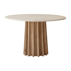 Sculpture Dining Table in White Concrete Wash - round oak and concrete dining table by LH Imports - Whats New Furniture Portland OR