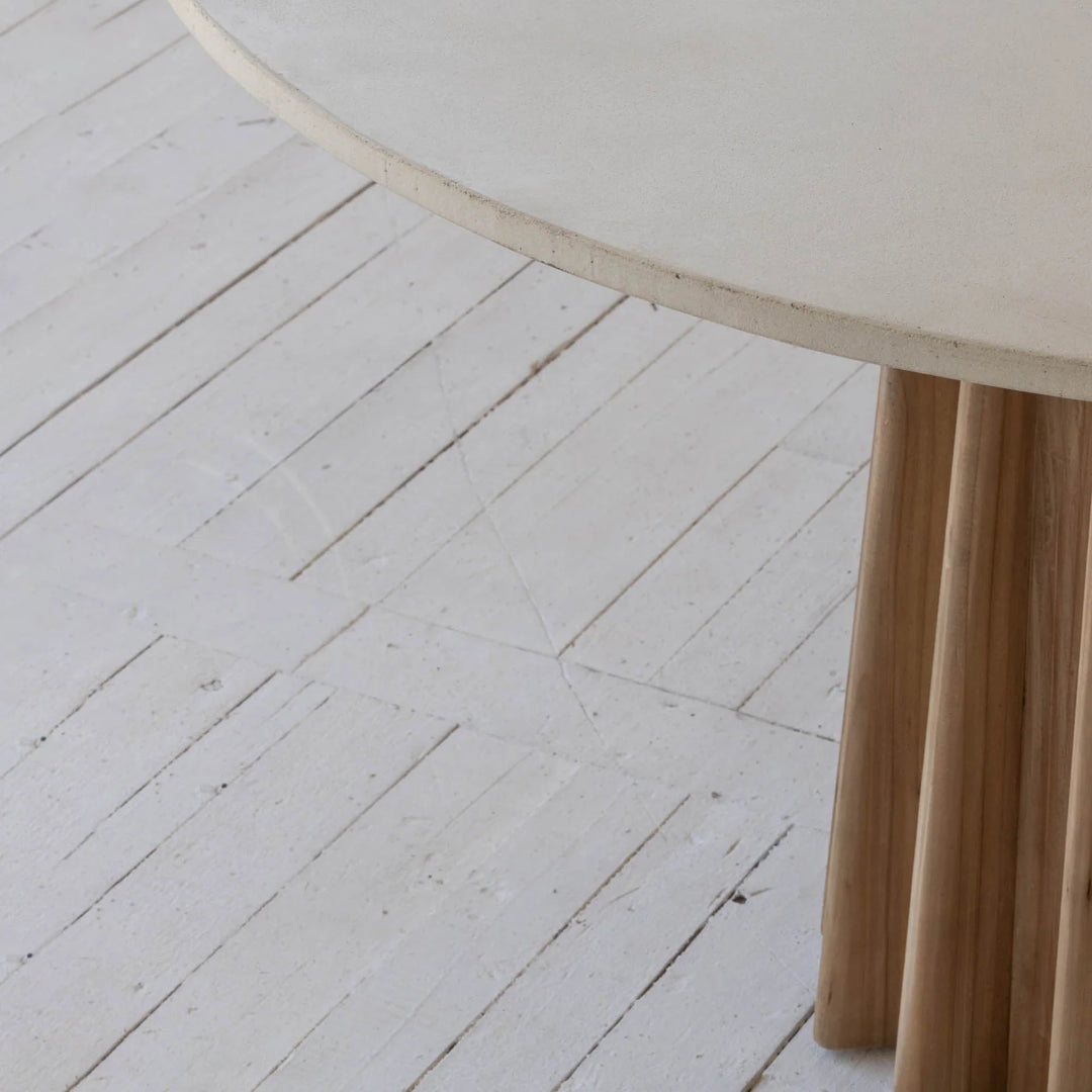 Sculpture Dining Table in White Concrete Wash tabletop detail - round oak and concrete dining table by LH Imports - Whats New Furniture Portland OR