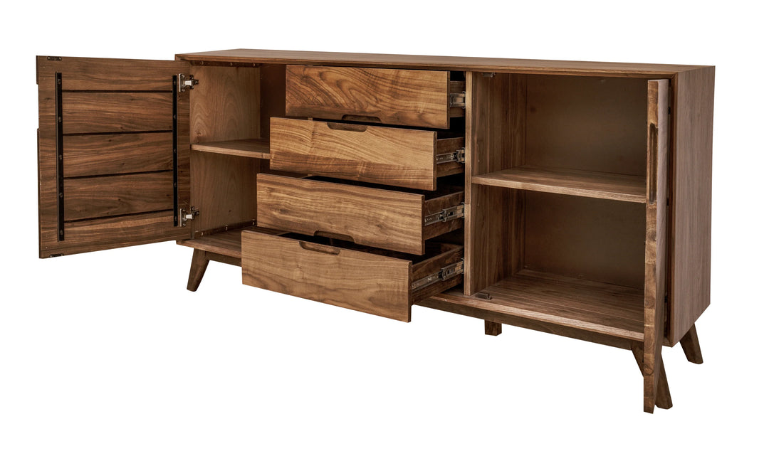 Sedona 3-Section Sideboard in Walnut open storage front view - walnut three section sideboard by Unique Furniture - Whats New Furniture Portland OR