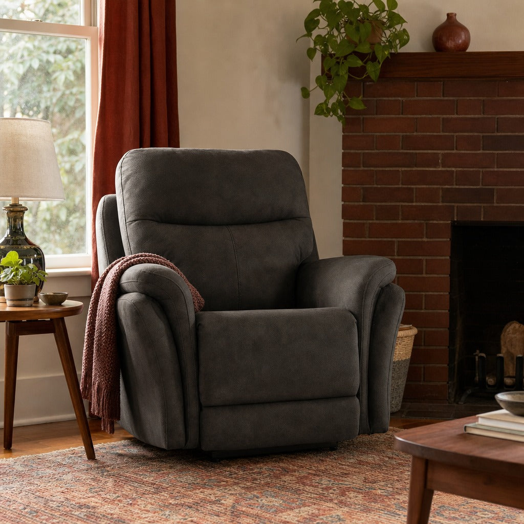 Sellwood Power Recliner in Diversey Pewter styled in a Portland Ladd&