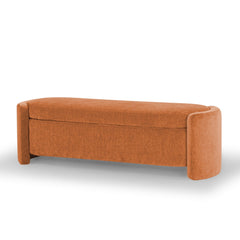 Seneca Storage Bench in Canna Pumpkin side angle - curved velvet storage bench private label - Whats New Furniture Portland OR