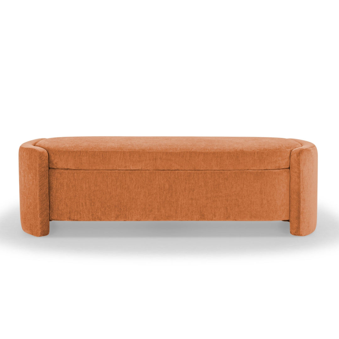 Seneca Storage Bench in Canna Pumpkin back view - curved velvet storage bench private label - Whats New Furniture Portland OR