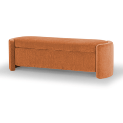 Seneca Storage Bench in Canna Pumpkin - curved velvet storage bench private label - Whats New Furniture Portland OR
