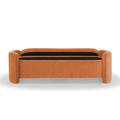 Seneca Storage Bench in Canna Pumpkin lifestyle setting - curved velvet storage bench private label - Whats New Furniture Portland OR