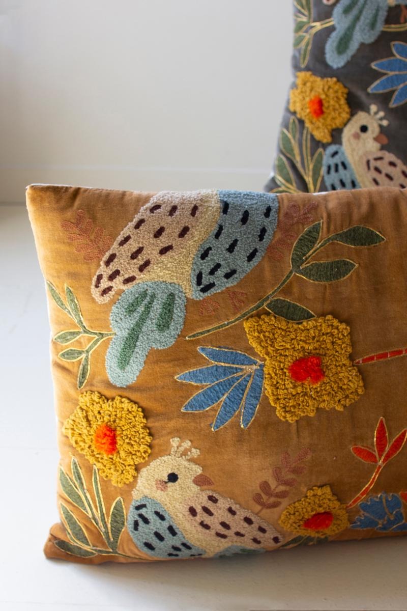 Set of 2 Embroidery Pillows with Birds by Kalalou - alternate product view 4