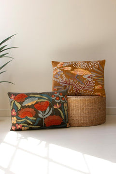 Set of 2 Embroidery Pillows with Flowers by Kalalou - product view