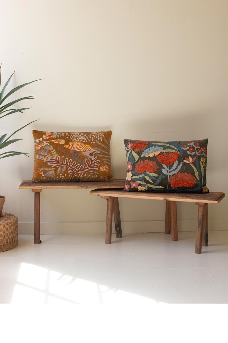 Set of 2 Embroidery Pillows with Flowers by Kalalou - alternate product view 3