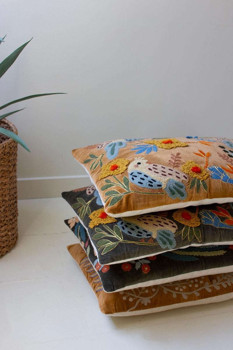 Set of 2 Embroidery Pillows with Flowers by Kalalou - alternate product view 4
