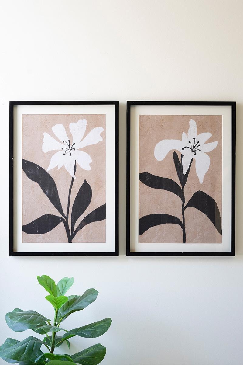 Set of 2 Framed Flower Prints Under Glass by Kalalou - product view