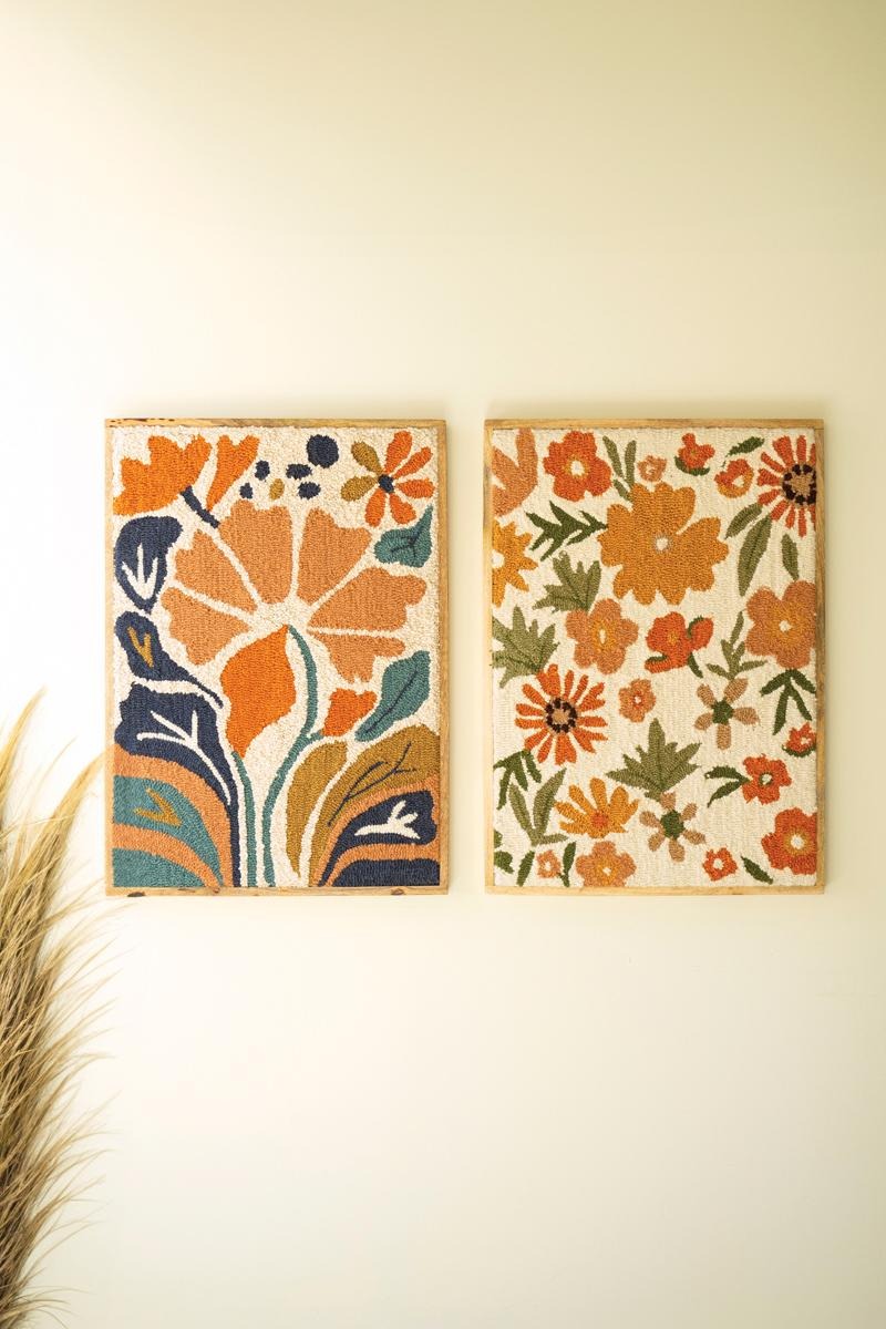 Set of 2 Framed Hand-Hooked Florals by Kalalou - product view