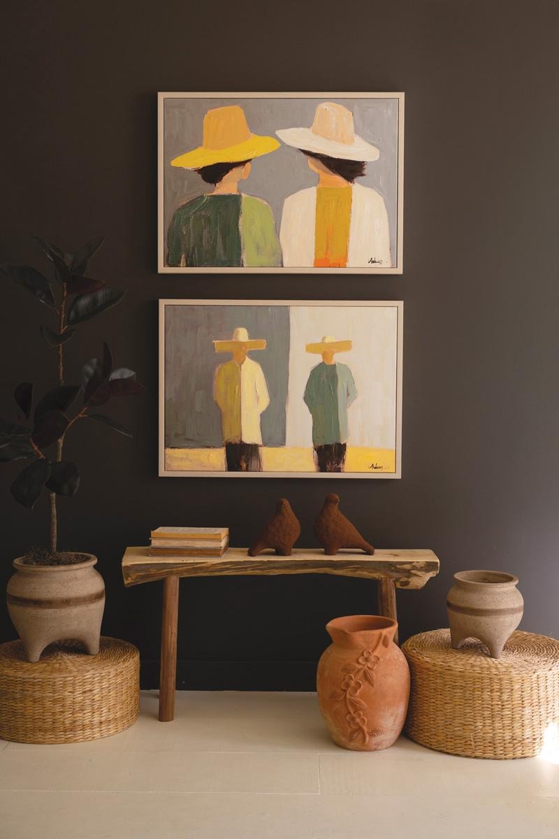 Set of 2 Framed Men and Women in Hats Paintings by Kalalou - product view