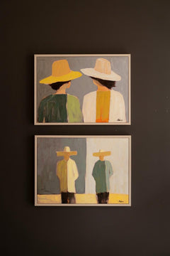 Set of 2 Framed Men and Women in Hats Paintings by Kalalou - alternate product view 2
