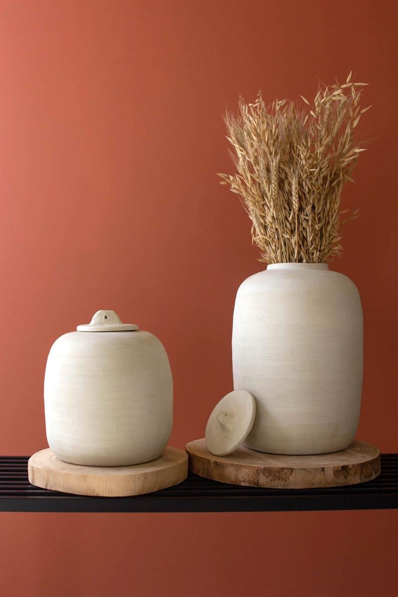 Set of 2 Ivory Ceramic Canisters by Kalalou - product view